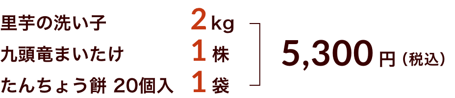 里芋の洗い子2kg+九頭竜まいたけ1株+たんちょう餅20個入１袋 5300円